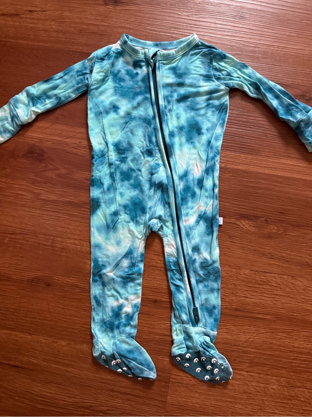 Blue Tie-Dye Footed One-Piece bamboo Pajama with Front Zipper
